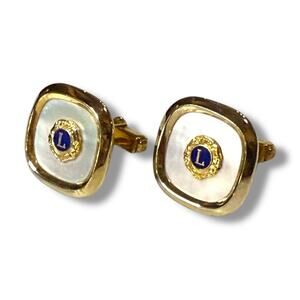 VTG Anson Cufflinks Mens 10kt Gold Plate Mother of Pearl Lions Club Acid Tested